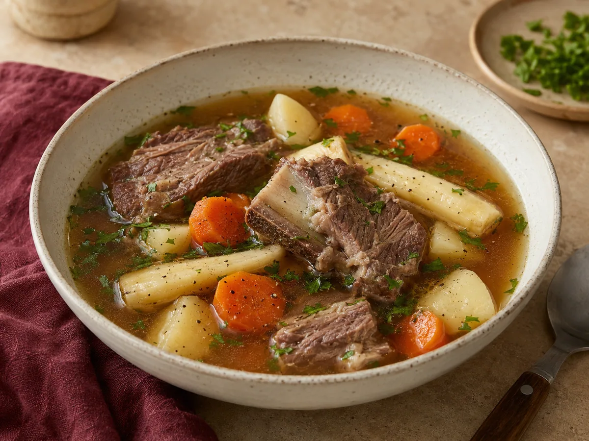 Beef rib and root vegetable soup