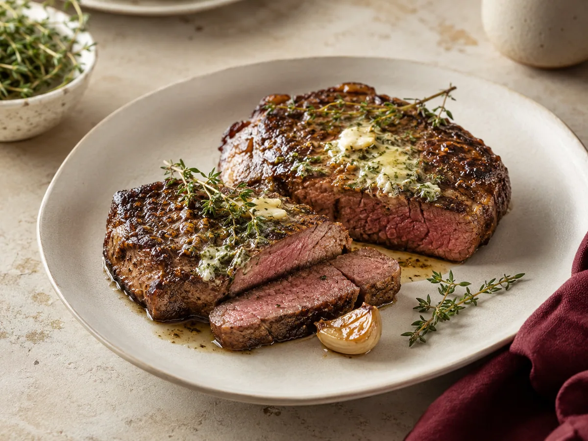 Beef steak with garlic and herb butter