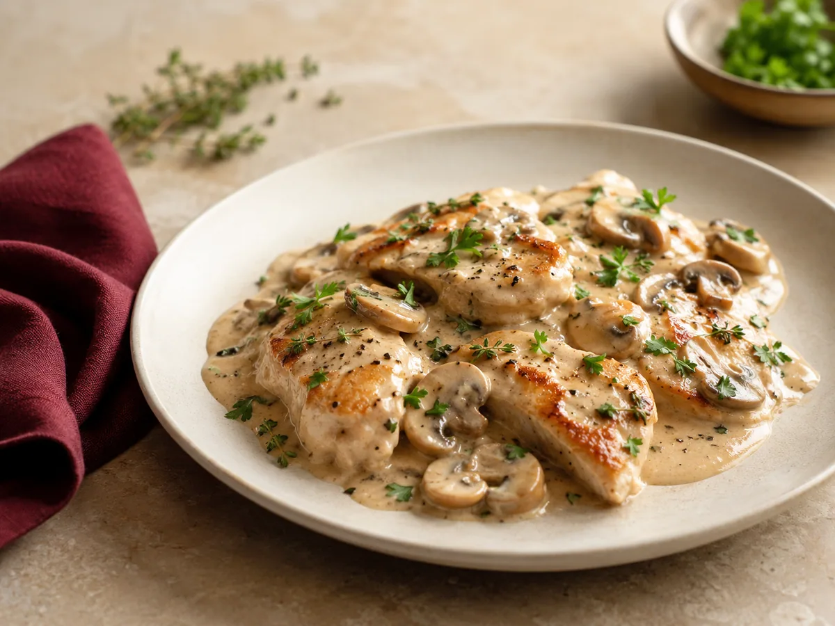 Chicken fillet with creamy mushroom sauce